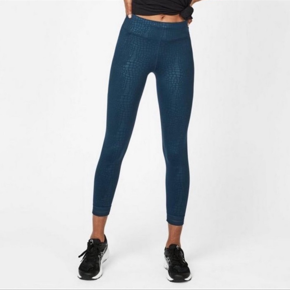 Sweaty Betty 7/8 Croc Embossed Teal Yoga Leggings XXS
